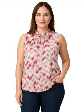 NEW Halogen Large to XL Twist Neck Sleeveless Blouse Magenta Pink White Gray